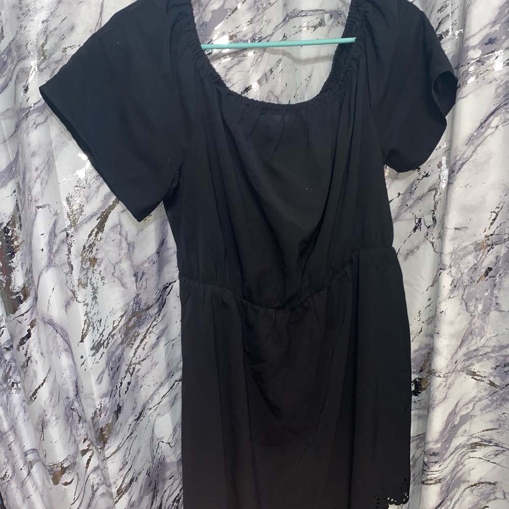 Black Off the Shoulder Dress with Floral Cut Detailing